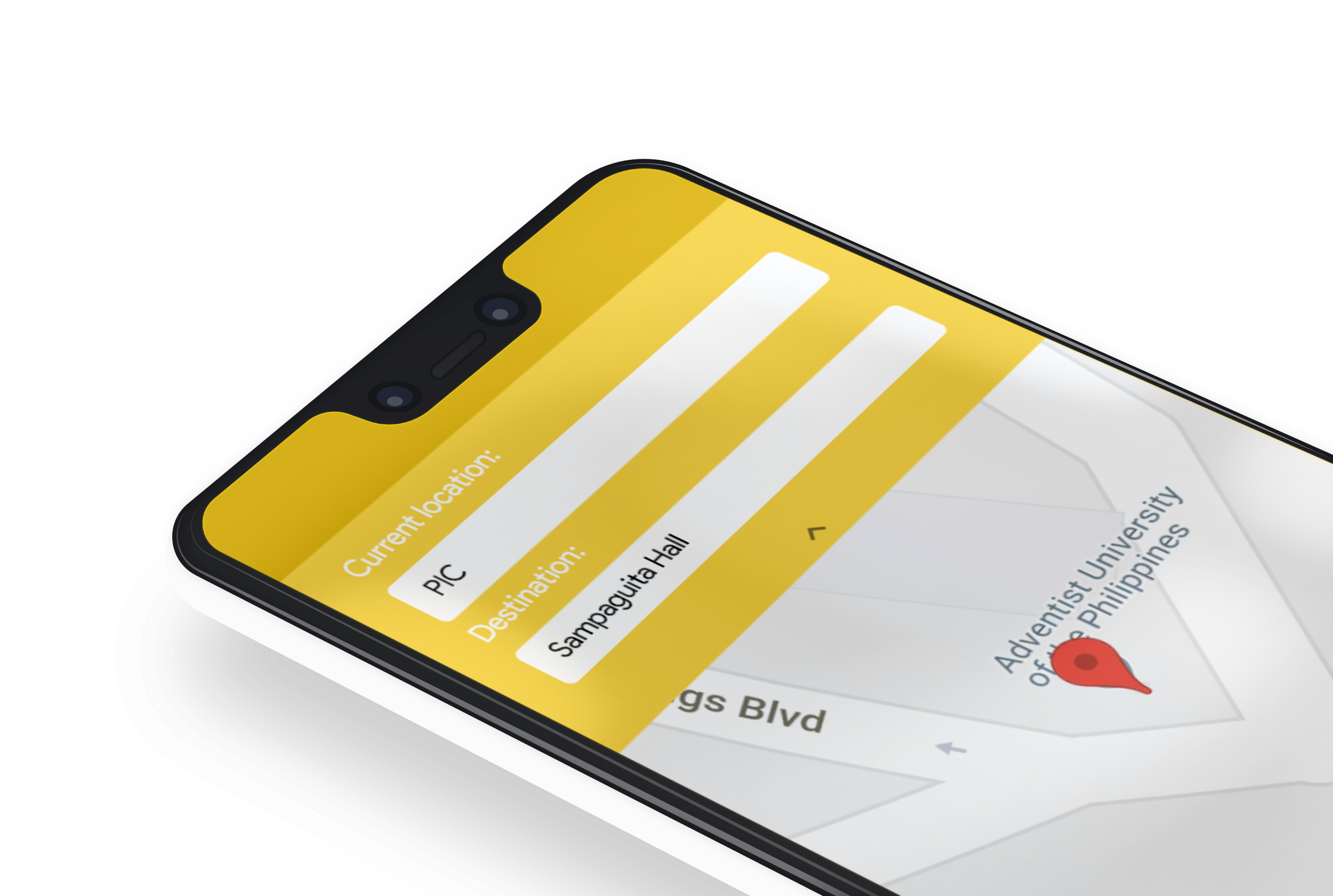Phone with screenshot of navigation app